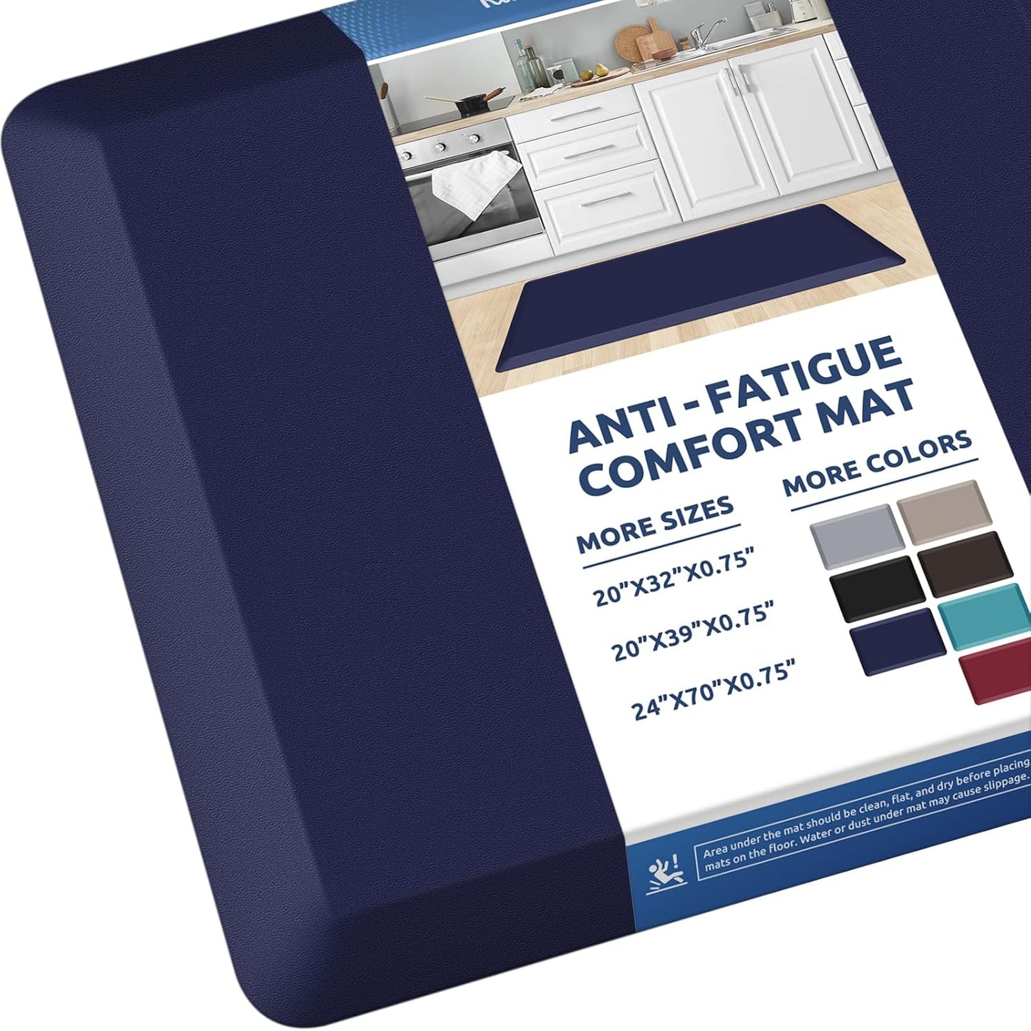 KitchenClouds Kitchen Mat Cushioned Anti Fatigue Rug 24"x70" Waterproof, Non Slip, Standing and Comfort Desk/Floor Mats for House Sink Office (Blue)