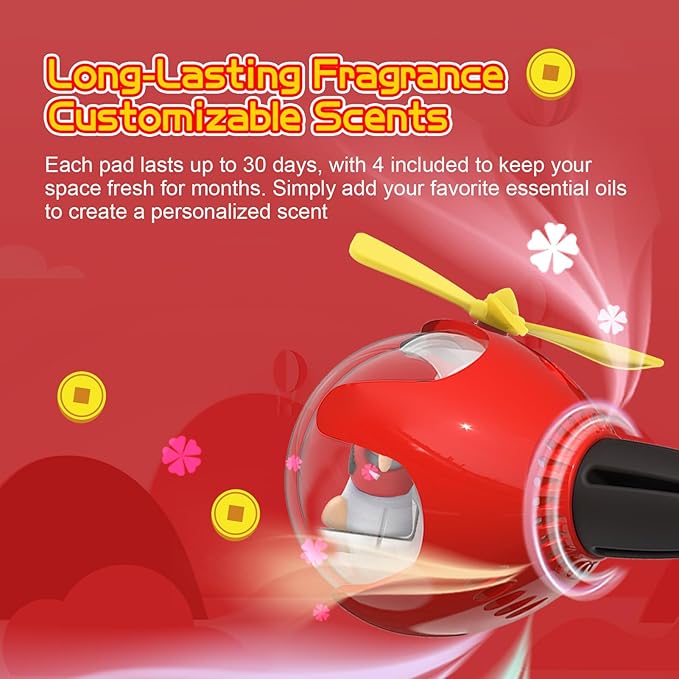 Lucky Cat Car Air Freshener with 6 Colors LED Lights & 4 Scented Pads – Subtle Fragrance, Decorative Auto Accessories