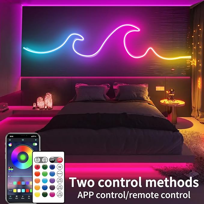 16.4FT Led Neon Rope Lights Control with App/Remote,Flexible Led Rope Lights,Multiple Modes,IP65 Outdoor RGB Neon Lights Waterproof,Music Sync Gaming Led Neon Strip Lights for Bedroom Décor