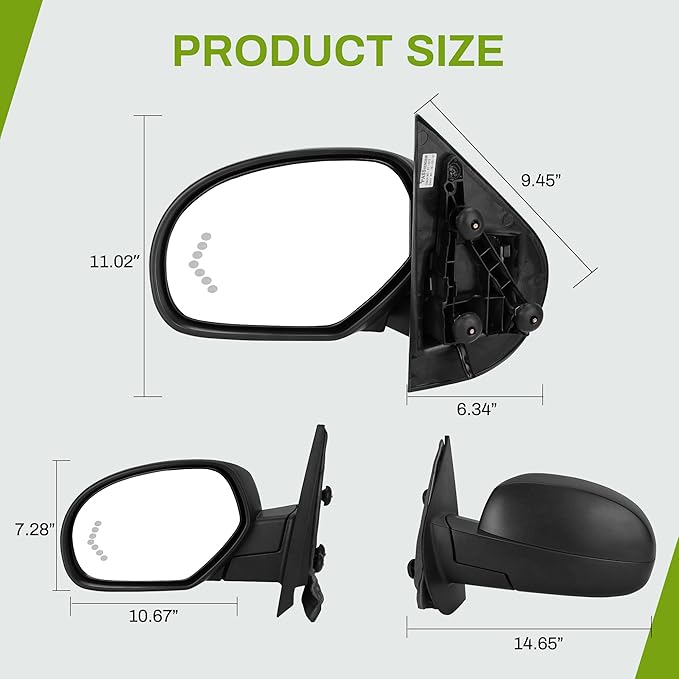 AUTOSAVER88 Towing Mirrors Compatible with 2007-2013 Chevy Silverado GMC Sierra 1500 Yukon 2500, Power Adjustable Tow Mirror Pair Set with LED Arrow Signal Puddle Light Folding
