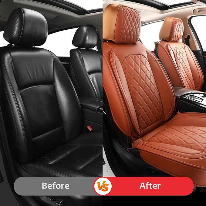 MIROZO Seat Covers Universal, Faux Leather Seat Cover Waterproof Seat Covers Full Set Automotive Seat Covers Car Seat Protector Vehicle Cushion Cover for Sedan, Truck and SUV (Full Set, Brown)