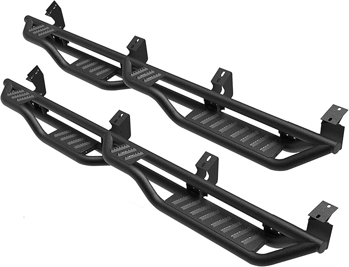 Running Boards Side Steps Compatible with Toyota Tundra 2007-2021 CrewMax Cab, Two Stairs Drop Design Style Side Step Rails, Bed Access Carbon Steel Powder-Coated Black Nerf Bars