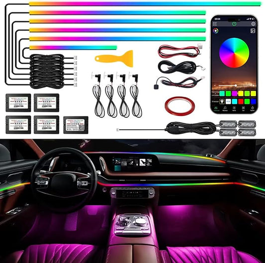 Dreamcolor Interior Car Strips Lights: Led Acrylic Light 14 in 1 RGB Ambient Lighting with Wireless App for Cars - 16 Million 175 Inches 600 Led Music Sync Led Lights Kits