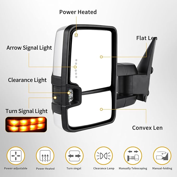 DWVO Towing Mirrors Compatible with Chevy/GMC 2003-2006 and 2007 Classic Model, Tow Mirrors for 2003-2007 Silverado Sierra 1500 2500 3500, Automotive Exterior Mirrors with Heated Power Turn Signal