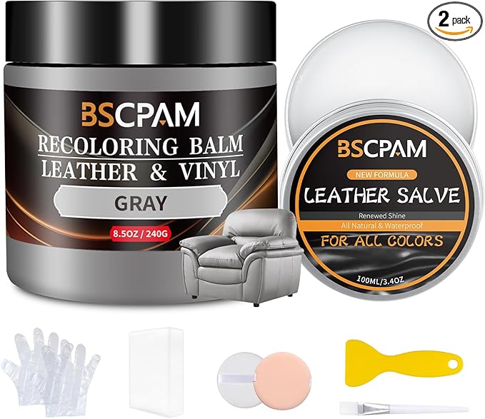Gray Leather Recoloring Balm with 100ml Mink Oil,Leather Couch Scratch Remover,Leather Repair kit for Vinyl Furniture and Car Interior,Leather Dye Paint,Mink Oil for Leather