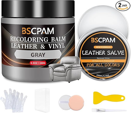 Gray Leather Recoloring Balm with 100ml Mink Oil,Leather Couch Scratch Remover,Leather Repair kit for Vinyl Furniture and Car Interior,Leather Dye Paint,Mink Oil for Leather