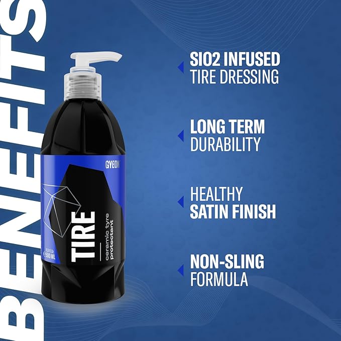 Gyeon Tire Ultimate SiO₂ Ceramic Tire Coating Extreme Durability Ultra‑Long Lasting Protection UV Shield Satin Finish Hydrophobic Non‑Sling Gel Deep Black Revival Tires Detailing Finish