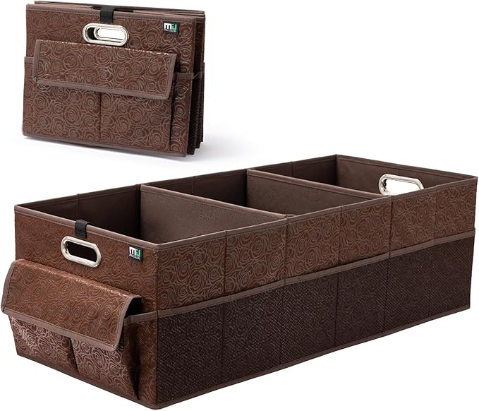 MIU COLOR Trunk Organizer for Car, 12 Pockets Sturdy Car Organizer for SUV, Non-Slip Bottom, Storage Organizer for Sedans, Van, Jeep, Grocery, Large 3 Compartments, Brown Vintage 32"×13"×10.6"