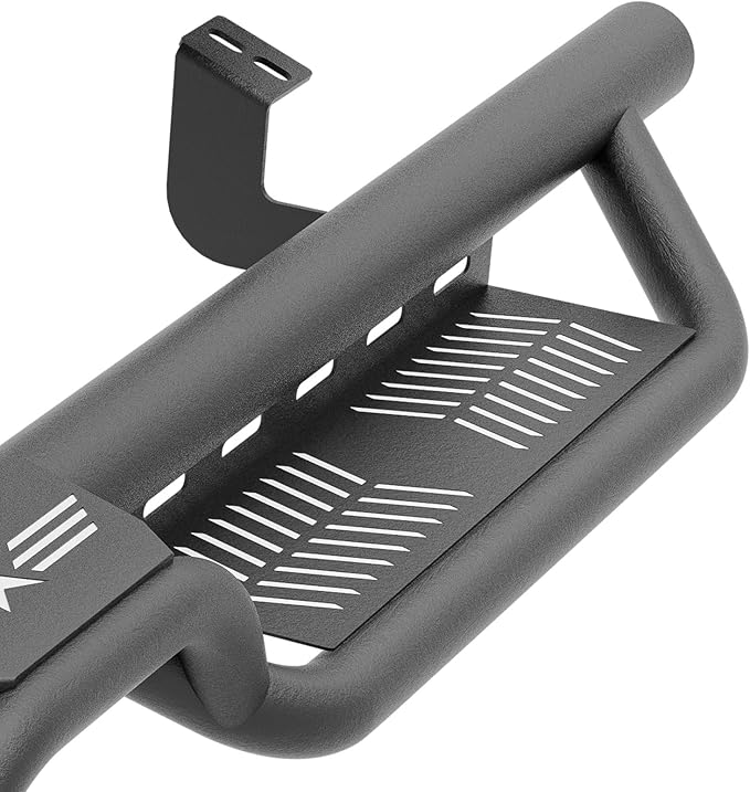 Double Cab Running Boards Side Steps Compatible with 2007-2021 Toyota Tundra Extended Cab (2 Half-Size Rear Doors), Bolt-on Nerf Bar Step Rails, Two Stairs Design (Black Steel, Star Logo)