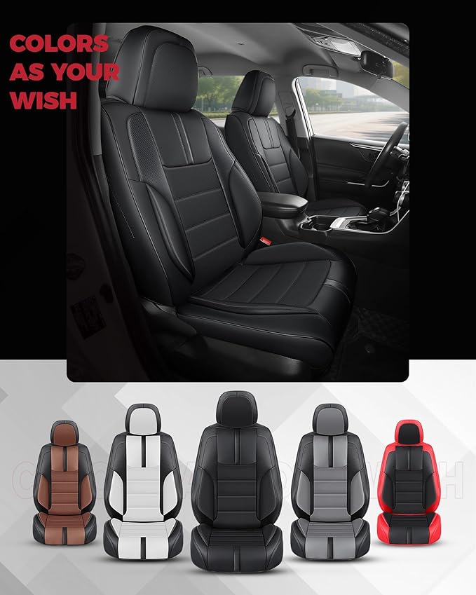 FREESOO Black Front Car Seat Covers - Faux Nappa Leather Seat Covers for Cars, with Carbon Fiber Texture Seatbelt Pads, Waterproof Cushion Protectors Fit for Most Vehicles Sedans SUV Trucks Corolla