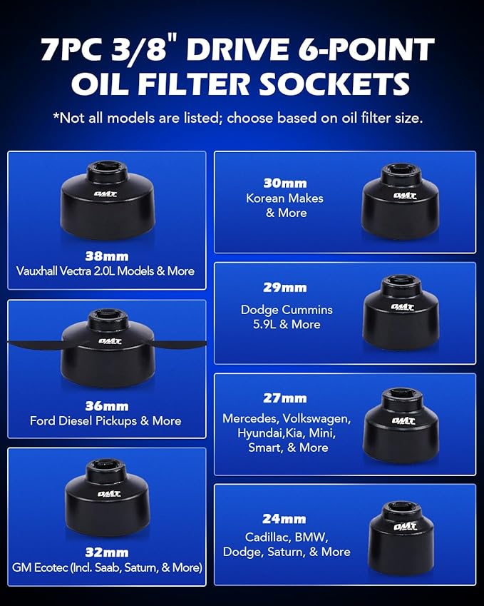 Orion Motor Tech Oil Filter Wrench Set, 10pc Oil Filter Socket Set, 3/8" Drive Metric Oil Filter Cap Wrench Removal Tool Kit, Low Profile Oil Filter Socket Set Compatible with Toyota VW BMW Mercedes
