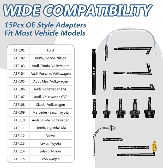 10L Pneumatic Fluid Extractor Dispenser Set Transmission Fluid Pump with 15pcs ATF Adapters ATF Refill Tool Kit Automotive Pneumatic Oil Extractor