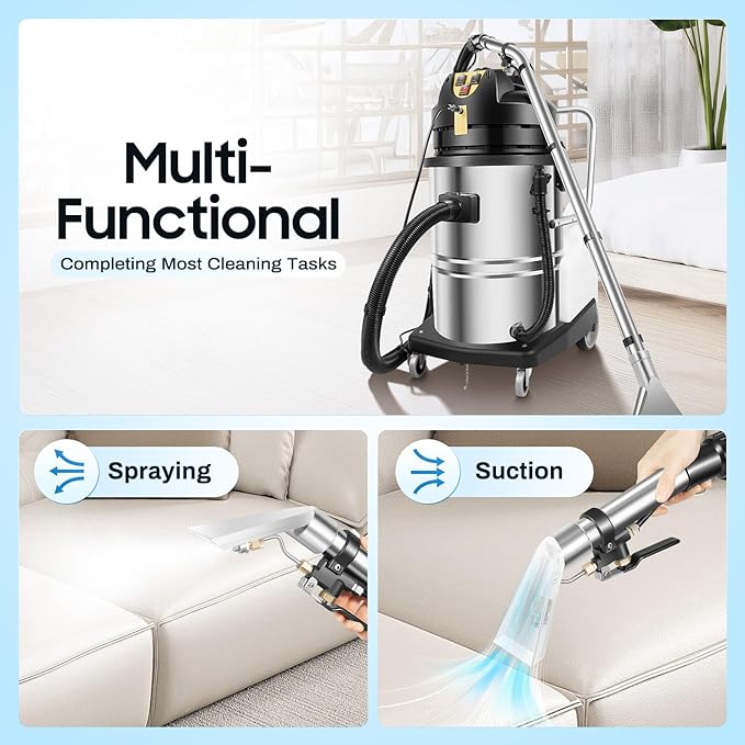 60L Carpet Cleaner Machine Deep Cleaner, 110V Commercial Carpet Cleaning Machine, Sofas Curtains Carpet Shampooer Machine Portable Carpet Cleaner, Floor Scrubber Machine Dust Extractor