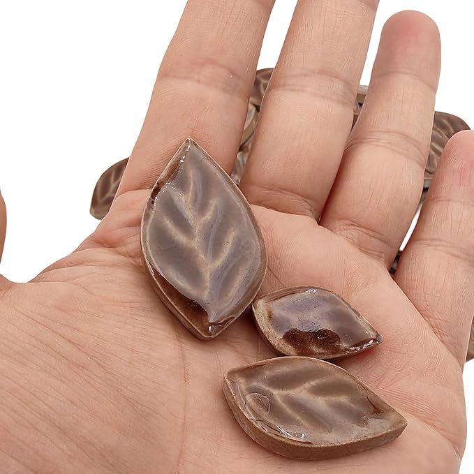 1.1LB Random 3 Size Leaves Ceramics Mosaic Tiles, Making Creative Ceramic Mosaic Pieces for DIY Craft,Flowerpots, Vases, Cups, Garden Decor Mosaic Making Supplies (Cracked Ice Coffee)