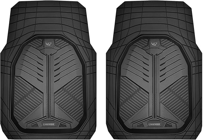 CAR PASS Heavy Duty Rubber Car Mats, Deep-Dish 2-Piece Car Floor Mats Front Only, All Weather Protection Universal Trim-to-Fit for SUVs Trucks Sedans, Waterproof Anti-Slip, Black