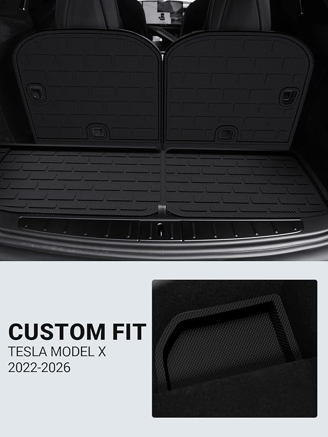 BASENOR 10PCS Tesla Model X Floor Mats 7-Seater All Weather Cargo Liner Mat XPE Car Mats Anti-Slip Trunk Mat Back Seat Cover Model X Plaid Accessories 2022-2026