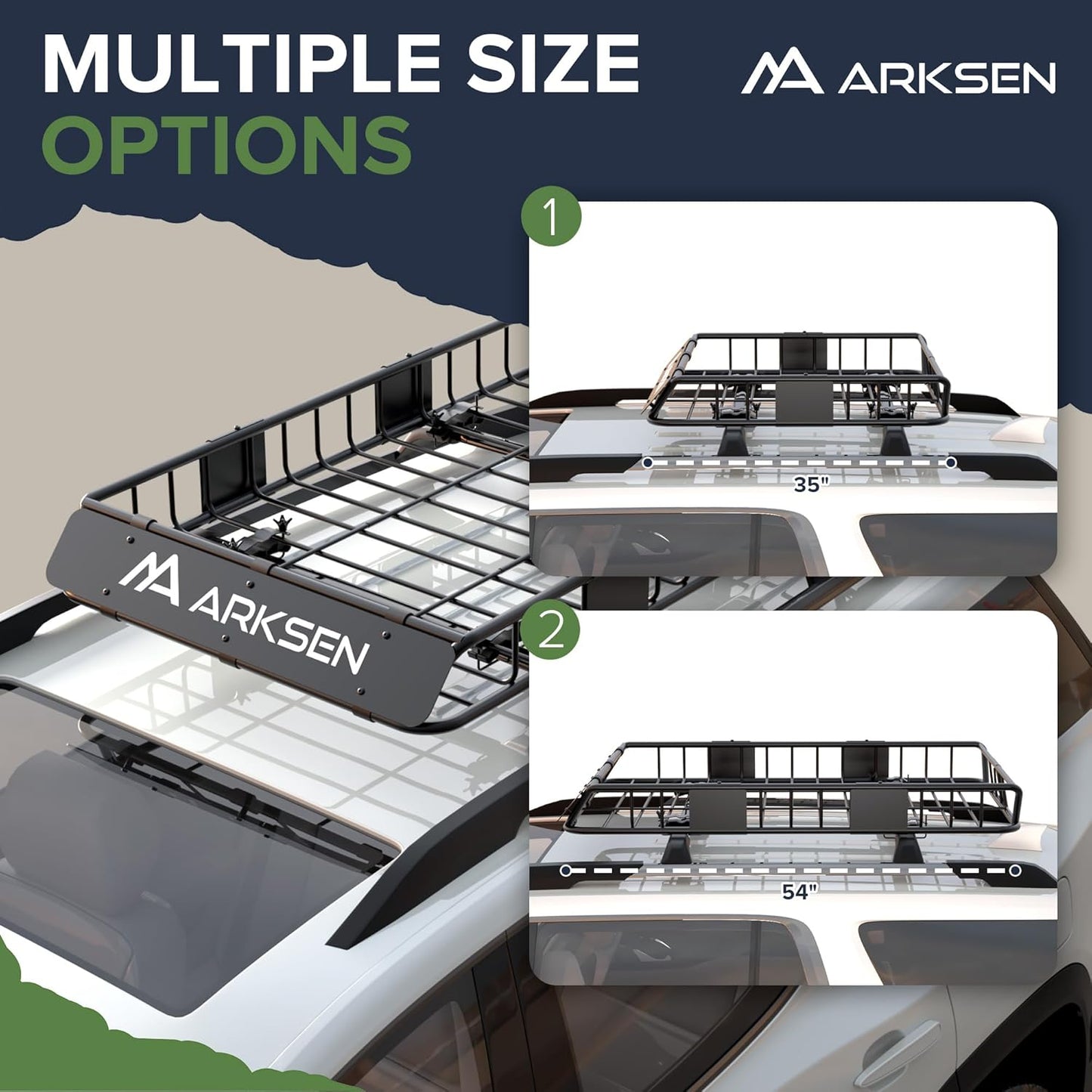 ARKSEN 54 x 34 x 6 Inch Universal Roof Rack with Extension, 150 LBS Heavy Duty Capacity Rooftop Cargo Basket for SUV, Truck, RV, Pickup