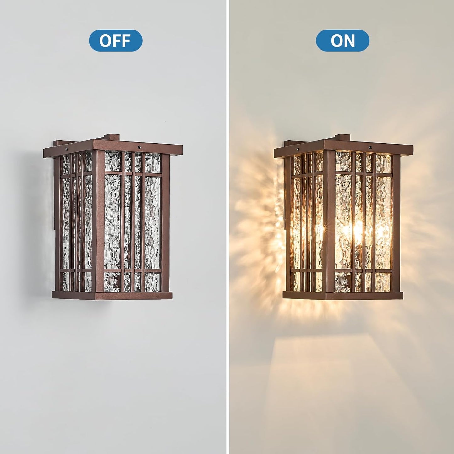 2-Light Outdoor Wall Light E26 Base Metal Frame - Brown Exterior Waterproof Lanterns with Clear Glass,Porch Wall Mount Lighting for Garage, Patio(Bulb not Included)