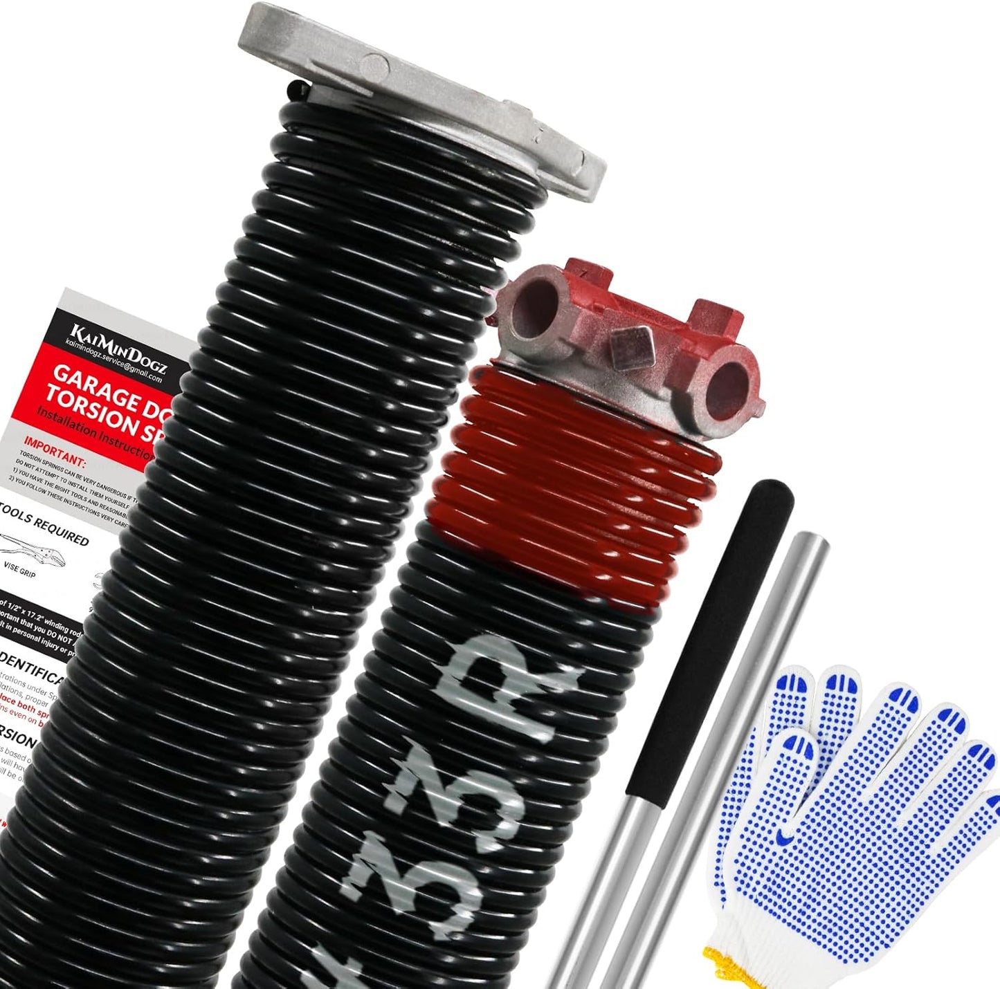 Pair of 1.75" Garage Door Torsion Springs Set with Non-Slip Winding Bars&Gloves, High Precision Electrophoresis Oil-Free Black Coated for Replacement, MIN 16,000 Cycles (0.225 x 1.75"x 33")
