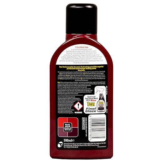 T-Cut Dark Red Scratch Remover Color Fast Paintwork Restorer Car Polish, 13 Colors Available, 17 Fl Oz