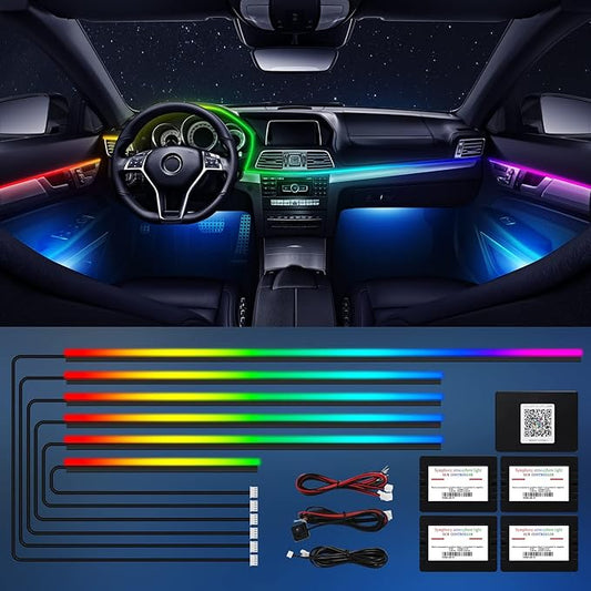 LED Acrylic Car Interior Lights, 6 in 1 Dreamcolor RGB Car Ambient Lighting Kit for Car Included 175-inch Fiber Optic Car Neon Lights String, APP Control, Music Sync Rhythm