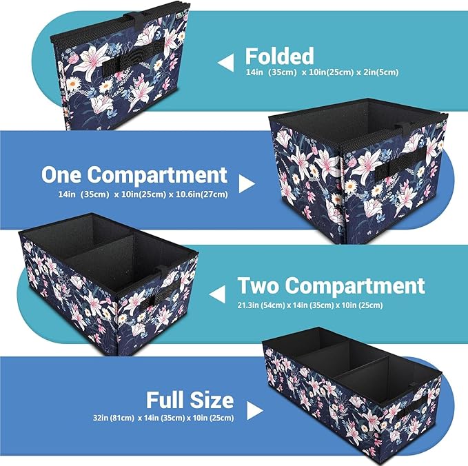 MIU COLOR Trunk Organizer for Car, Car Organizer, Sturdy Trunk Organizer for SUV, Non-Slip Bottom, Storage Organizer for Sedans, Van, Jeep, Grocery, Large 3 Compartments, Floral 32"×13"×10.6"