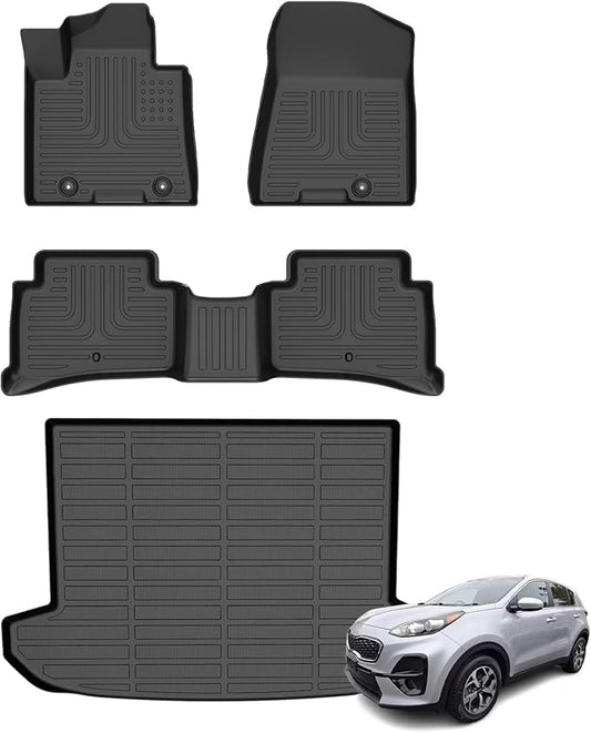 Floor Mats & Cargo Liner for 2022-2017 kia sportage(ONLY Gas), All Weather Automotive TPE Floor Liners Set Anti-Slip Waterproof Accessories (Cargo Tray in Upper Deck Position) Black
