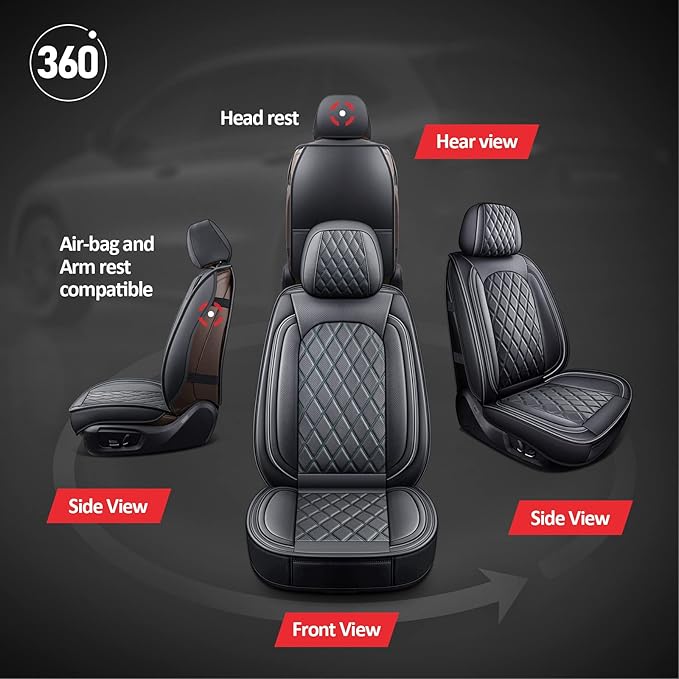 MIROZO Front Seat Covers, Car Seat Covers Black Vehicle Cushion Cover Breathable Fit for Most Sedan, Truck and SUV for Explorer Escape Civic Accord Camry RAV4 (Black,2PCS)
