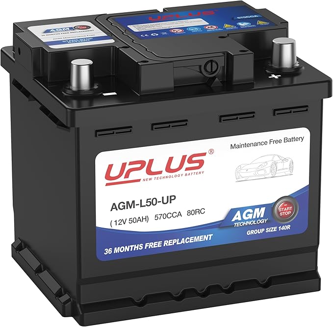 UPLUS BCI Group 140R Car Battery, AGM-L50-UP Maintenance Free 12V 50Ah Premium AGM Batteries H4 LN1 Automotive Battery, 570CCA, 80RC