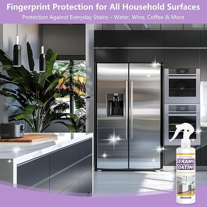 Ceramic Coating Spray for Kitchen Appliances & Stainless Steel – Fingerprint Resistant Cleaner & Sealer for Sinks, Fridges, Stoves – Easy Cleaning & Long-Lasting Multi-Surface Shine 43.3oz