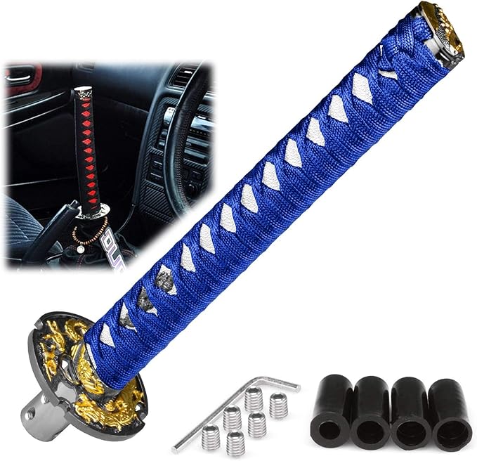 EZAUTOWRAP 26cm Blue White Shift Knob Samurai Sword Alloy Katana with Adapter Universal
