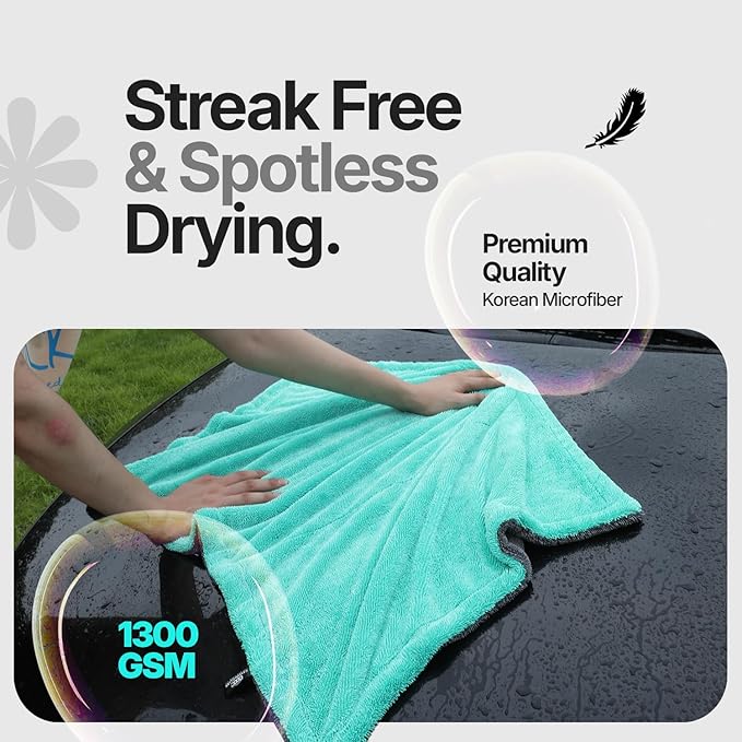 Quick & Effortless XL (36x24) Car Drying Towel with Double Twisted Loop - 1300GSM Super Absorbent Microfiber Towel Perfect for Large Vehicles, The Ultimate One-Pass Shine Zero Streaks, Zero Spots