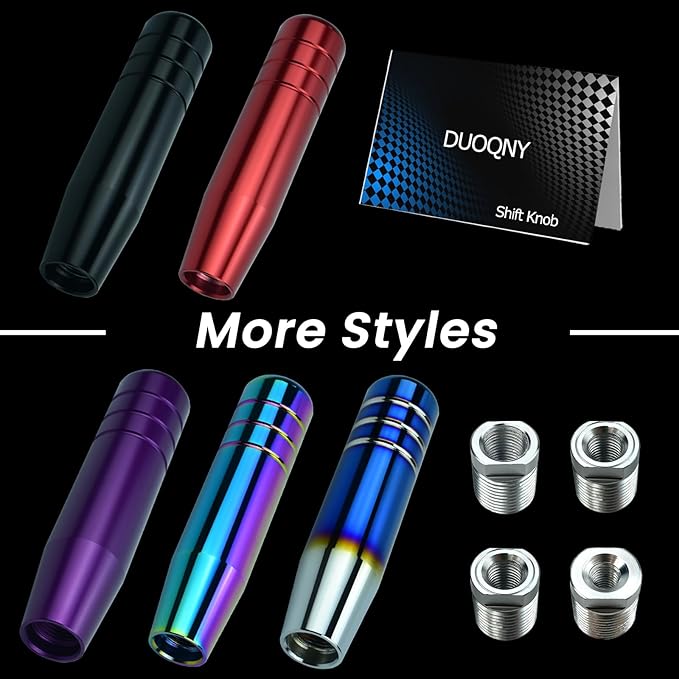 Gear Shift Knob - Universal Fit with 4 Alloy Adapters, 5.12" Long Lightweighted Shifter Knobs, Suitable for Manual & Auto Cars, Black