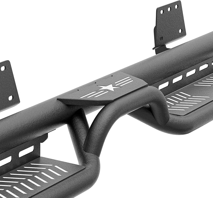 Running Boards Side Steps Compatible with 2019-2025 Dodge Ram 1500 Crew Cab New Body Design, Bolt-on Nerf Bar Step Rail Bars, Heavy-Duty Steel Two Stairs Design (Black, Star Logo)