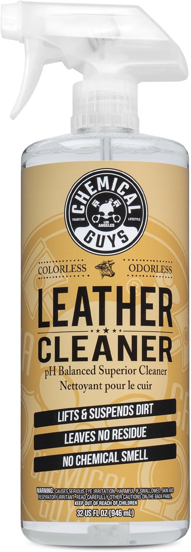 Chemical Guys Leather Cleaner, Colorless and Odorless for Car Interiors, Furniture, Boots, and More (Works on Natural, Synthetic, Pleather, Faux Leather and More), 32 fl oz - SPI_208_32