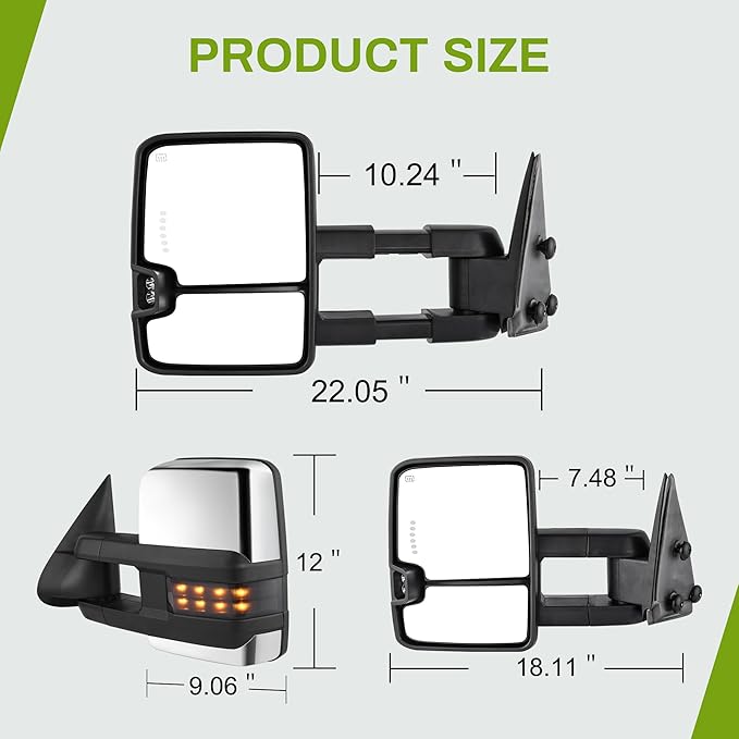 AUTOSAVER88 Towing Mirrors Compatible with 2003-2006 Silverado 1500 2500 3500 Tahoe Suburban Avalanche GMC Sierra Yukon Cadillac Escalade Power Heated LED Turn Signal Manual Telescoping Folding Chrome