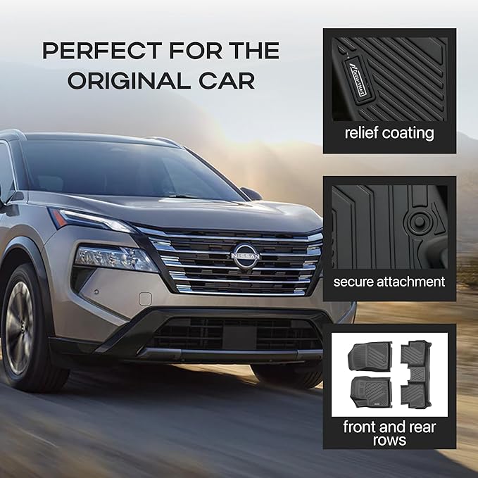 Compatible with Nissan Rogue 2024 2025 – Custom Fit Floor Mats, 2-Row All-Weather TPE Car Mats Full Set – Waterproof, Odorless, Non-Slip, Easy to Clean, Durable Automotive Liners