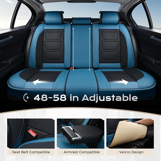 Coverado Car Seat Covers Full Set, Seat Covers for Cars, Front Seat Covers and Back Seat Cover Waterproof Leather Automotive Seat Cover, Universal Car Interior Protectors Cushion for Most Cars Blue