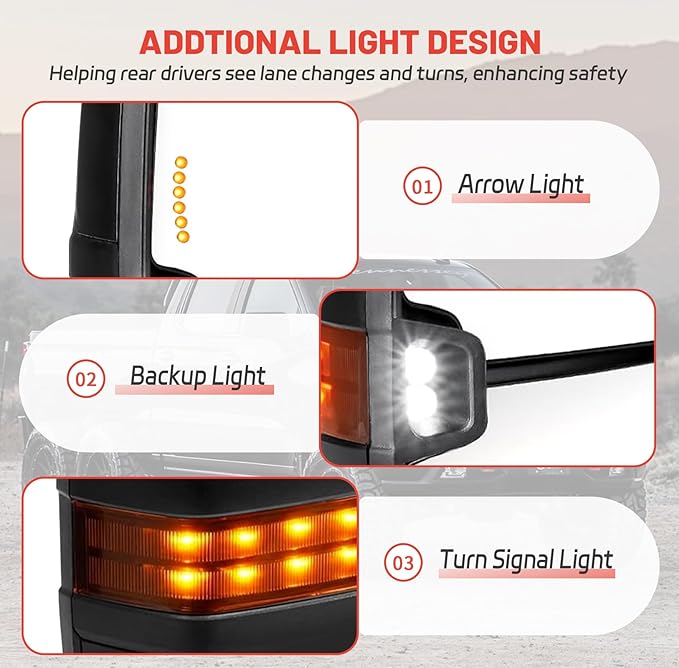 Towing Mirrors for 2003-2006 Chevy Silverado GMC Sierra 1500 2500 HD 3500(2007 Silverado/Sierra 1500 2500 HD 3500 Classic) Power Heated Arrow Light Amber Turn Signal Clearance Lamp Pair