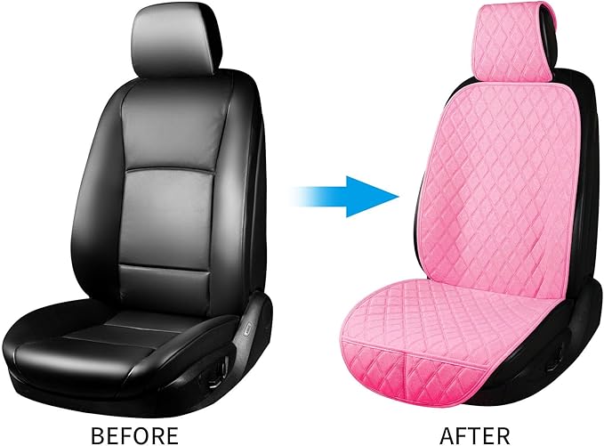 ENOGE Linen Car Seat Covers Front Seat Covers Breathable Cloth Fabric Car Seat Protector Universal Fit Most Automotive, Van, SUV, Trucks (Pink, 2 Front)