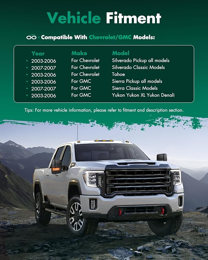 SCITOO Towing Mirrors Fit for 2003-2006 for Chevy Silverado Tahoe Suburban Avalanche for GMC Sierra Yukon for Cadillac Power Adjusted Heated LED Signal Light Manual Folding Pair Tow Mirrors