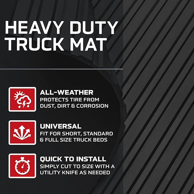 BDK M330 Heavy-Duty Truck Utility Bed Mat – Extra-Thick 4' x 8' Rubber Cargo Liner, Durable All-Weather Protection, Trim-To-Fit Design, Black