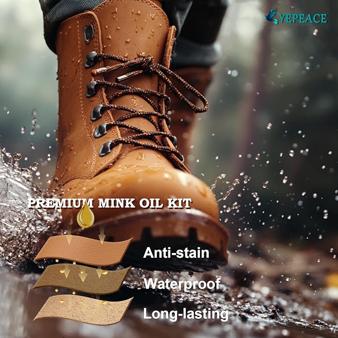Mink Oil for Leather Boots, Leather Cleaner and Conditioner 3.53oz, All-Natural and Waterproof