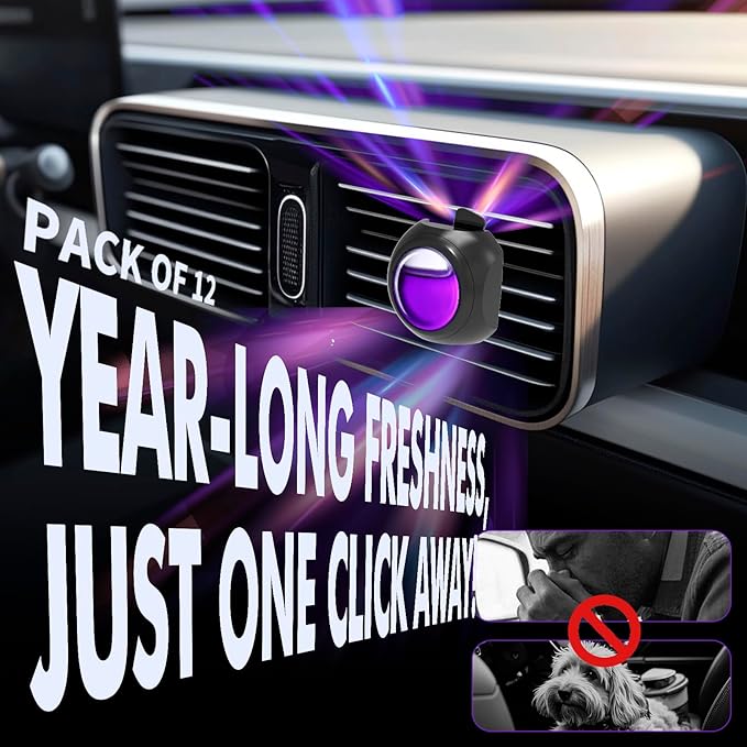 Car Air Freshener Vent Clips, 12 Pack, 6 Vanilla, 6 Lavender, Provides Long-Lasting Scent, Up to 360 Days, Car Fresheners