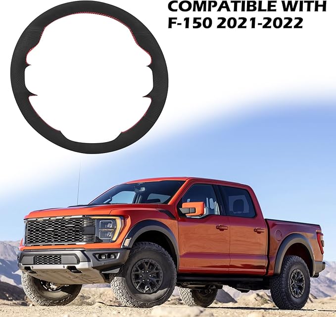 Microfiber Leather Hand Sewn Steering Wheel Cover Compatible with Ford F-150 XL/XLT/Limited 2021 2022 DIY Steering Wheel Protector On Wrap