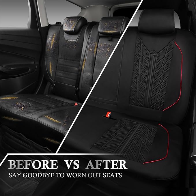 CAR PASS Waterproof Split Bench Seat Covers,Neoprene Rear Seat Covers,All-Weather Non-Slip Durable, Universal Fit for SUVs Sedans Trucks Vans Automotive,Black