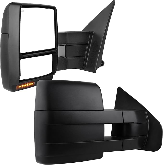 DWVO Towing Mirrors for 2007-2014 Ford F150, Power Heated Side Mirrors with Amber LED Turn Signal, Puddle Light, Manual Telescoping and Folding, Pair Replacement Tow Mirrors Set