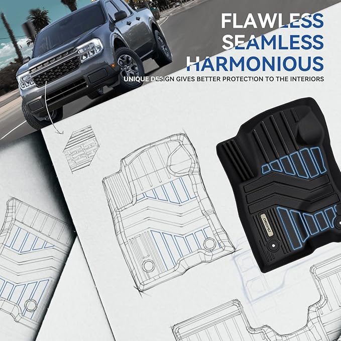 OEDRO Upgraded Floor Mats & Truck Bed Liner Fit for 2022-2025 Ford Maverick Hybrid, All Weather Fit Maverick Car Rubber Mats Includes 1st & 2nd Row and Bed Mat, Black