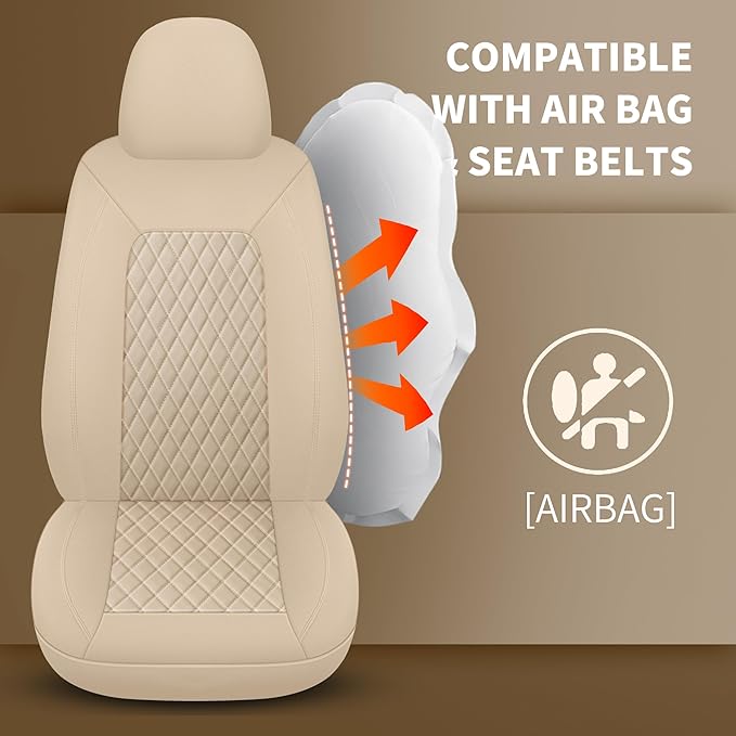 Seat Covers for Cars,Breathable and Waterproof Car Seat Covers,Premium Automotive Airbag Compatible Universal Fit for Cars Sedans SUVs Vans and Trucks(Full Seat,Beige,N1)