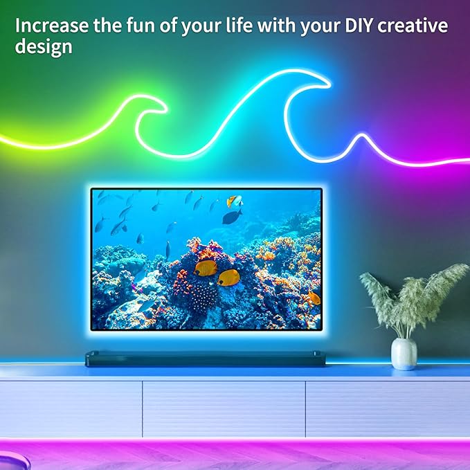 100FT RGB LED neon Rope Lights LED neon Lights with Remote/APP Control 24V IP65 Waterproof Flexible Neon LED Strip Lights for Bedroom Room Outdoors Decor（2 Rolls of 50ft）